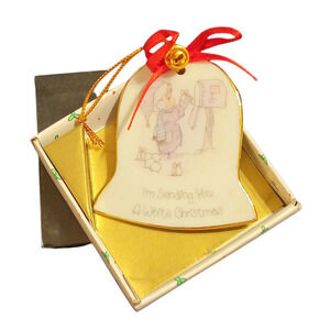 PRECIOUS MOMENTS I'm Sending You a White Christmas Porcelain Bell Ornament 1986